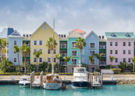 Nassau colourful homes along the ocean.