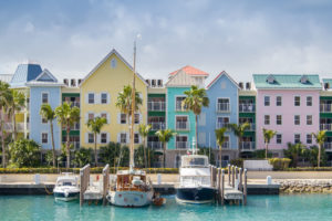 Nassau colourful homes along the ocean.